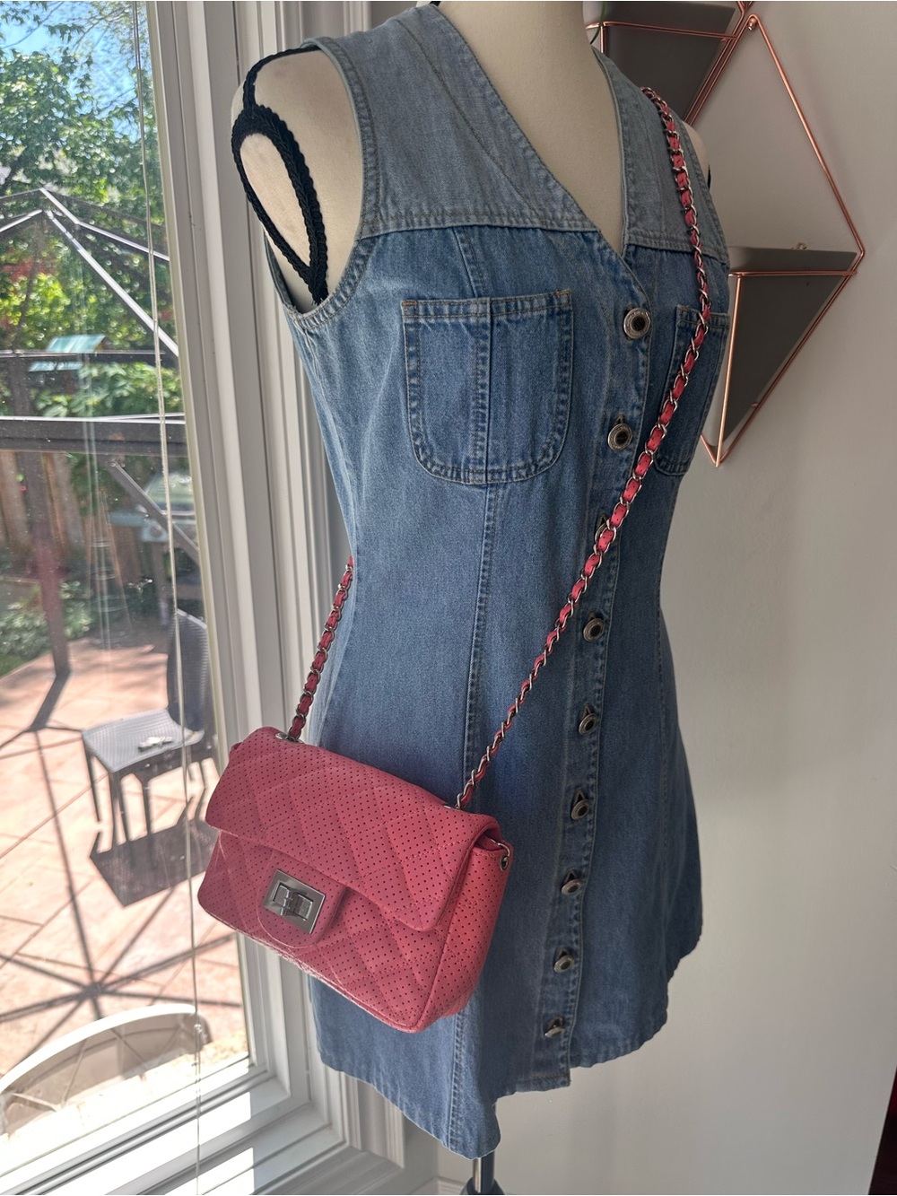 GENUINE LEATHER Quilted Pink Crossbody Shoulder Flap Bag Purse Silver Chain Cute
